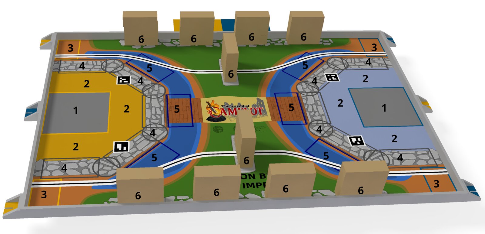 Vue 3D de la table avec les zones numérotées
