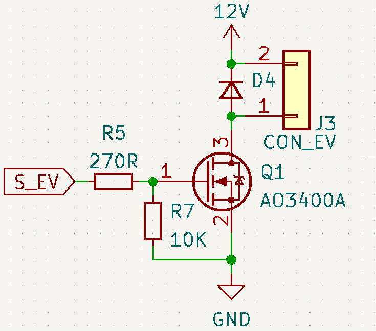 Schéma de commande d'une électrovanne par un MOSFET AO3400A