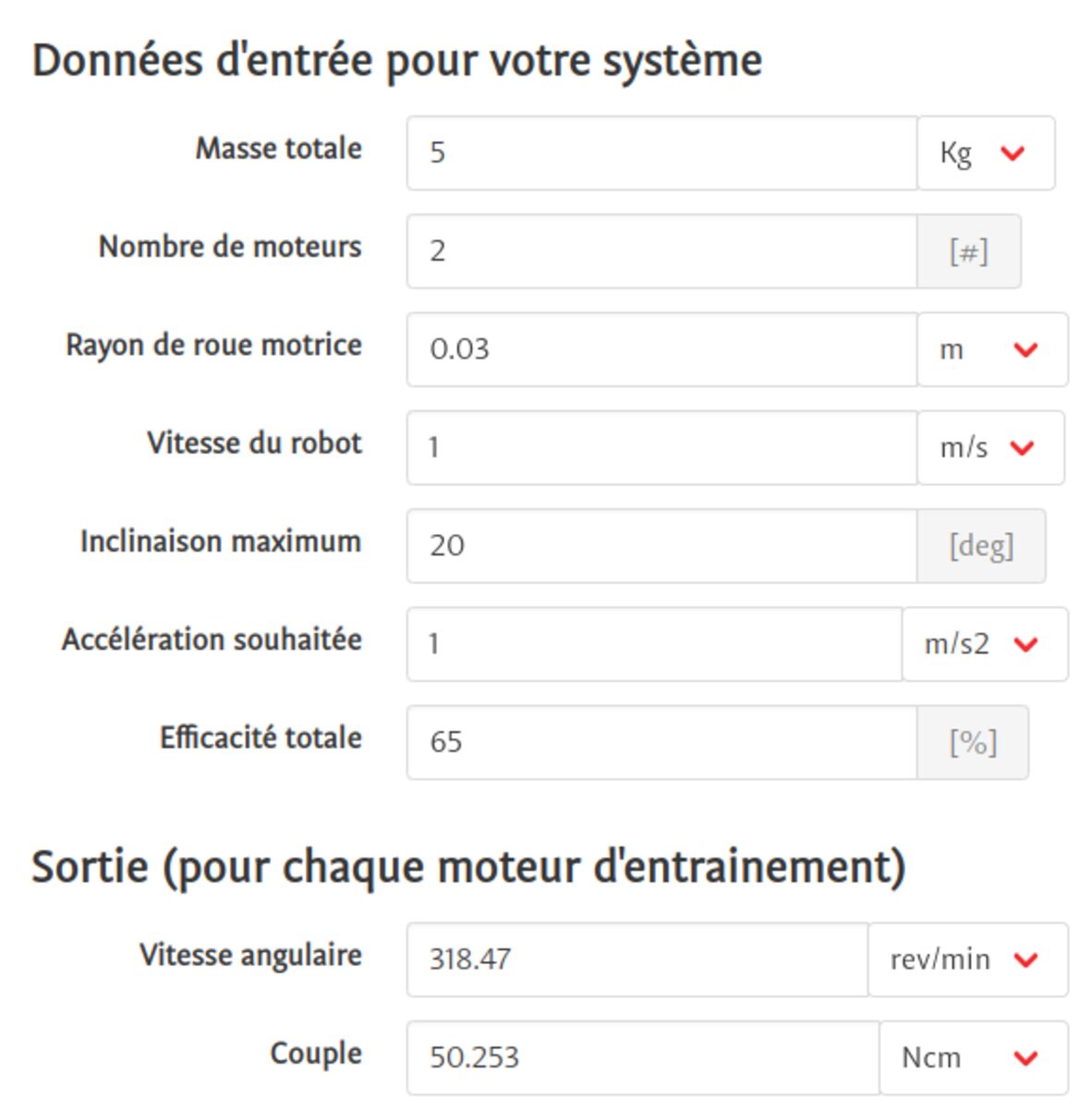 Résultat du calculateur moteur